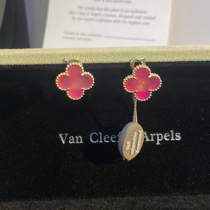 [Amore Jewelry]NEW CLOVER 15MM PINK ENAMEL STUD EARRINGS