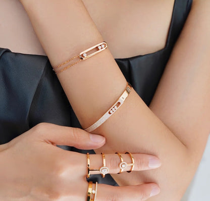 [Amore Jewelry]Move Noa Rose Gold Pavé Diamond Bangle Bracelet