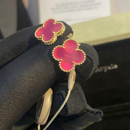 [Amore Jewelry]NEW CLOVER 15MM PINK ENAMEL STUD EARRINGS