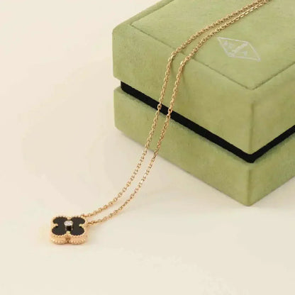 [Amore Jewelry]CLOVER 15MM DIAMOND ONYX NECKLACE