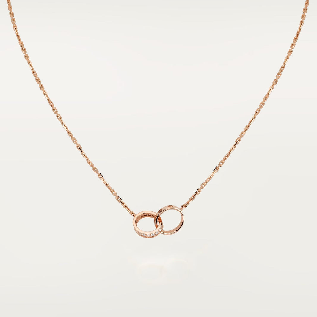 [Amore Jewelry]LOVE DOUBLE RING HALF DIAMOND NECKLACE