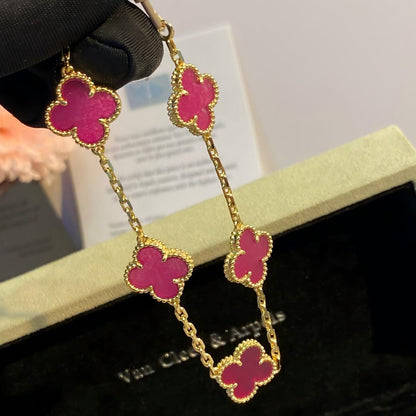 [Amore Jewelry]NEW CLOVER 5 MOTIFS PINK ENAMEL BRACELET