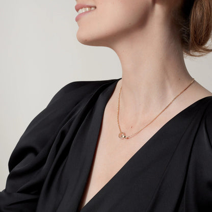 [Amore Jewelry]LOVE DOUBLE RING HALF DIAMOND NECKLACE