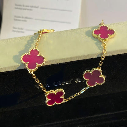 [Amore Jewelry]NEW CLOVER 5 MOTIFS PINK ENAMEL BRACELET