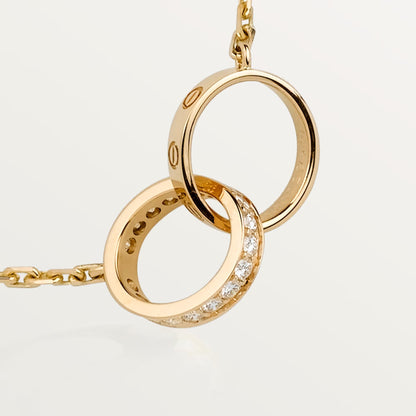 [Amore Jewelry]LOVE DOUBLE RING HALF DIAMOND NECKLACE
