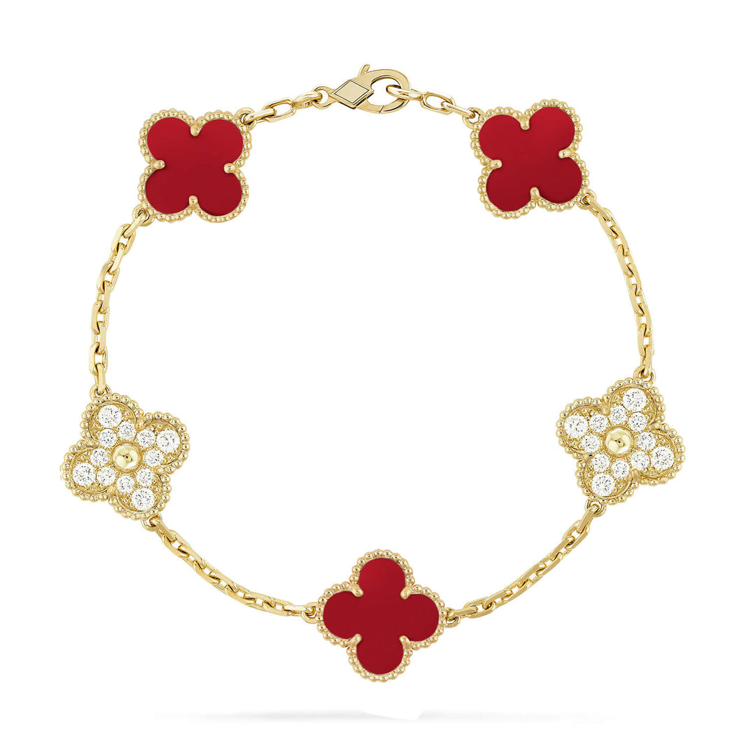 [Amore Jewelry]CLOVER 5 MOTIFS CARNELIAN DIAMOND BRACELET