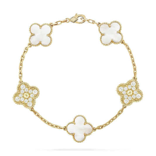 [Amore Jewelry]CLOVER BRACELET 5 MOTIF WHITE MOP DIAMOND