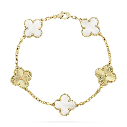 [Amore Jewelry]CLOVER BRACELET 5 MOTIF WHITE MOP PINK GOLD