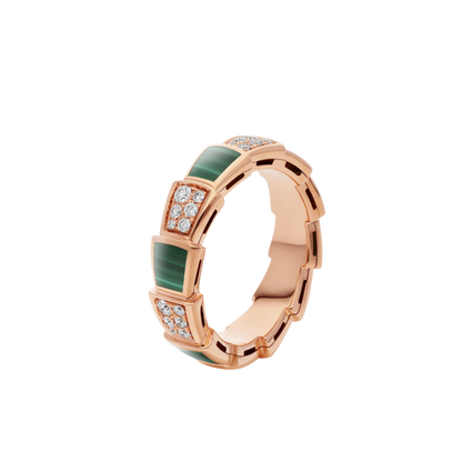 [Amore Jewelry]SERPENTI RING PINK GOLD MALACHITE DIAMOND PAVED 4MM