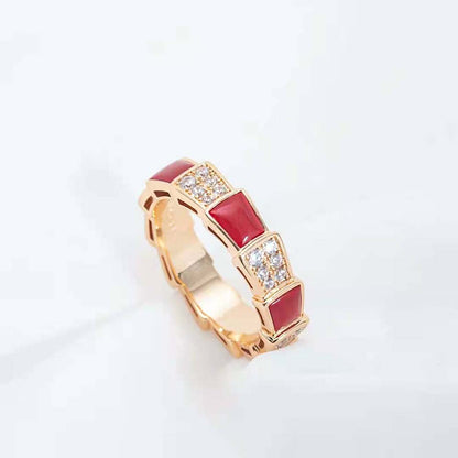 [Amore Jewelry]SERPENTI RING PINK GOLD CARNELIAN DIAMOND PAVED 4MM