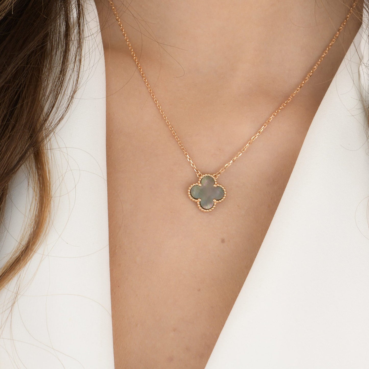 [Amore Jewelry]CLOVER 15MM  GRAY MOTHER OF PEARL NECKLACE