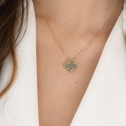 [Amore Jewelry]CLOVER 15MM  GRAY MOTHER OF PEARL NECKLACE