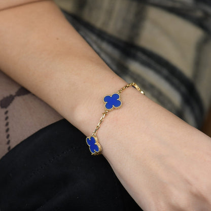 [Amore Jewelry]CLOVER 5 MOTIFS BLUE AGATE BRACELET