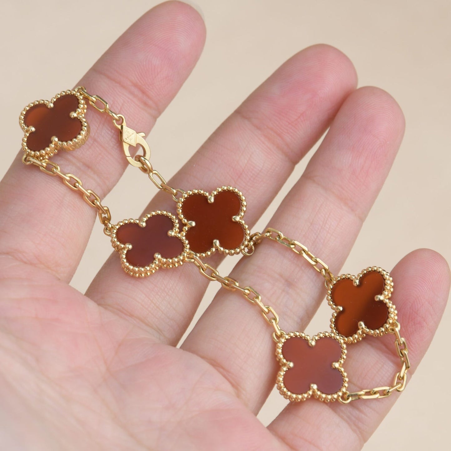 [Amore Jewelry]CLOVER 5 MOTIFS RED AGATE  BRACELET