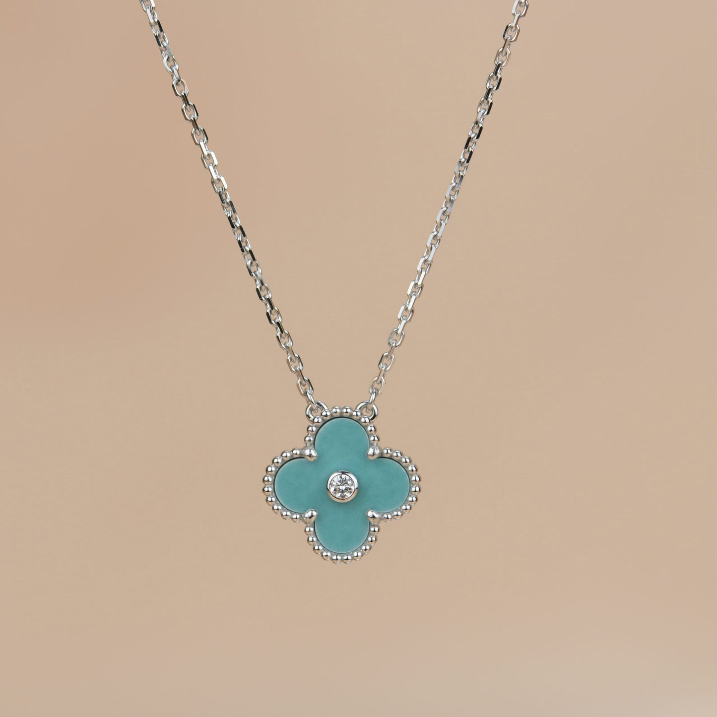 [Amore Jewelry]CLOVER 15MM DIAMOND SVRES PORCELAIN  NECKLACE SILVER
