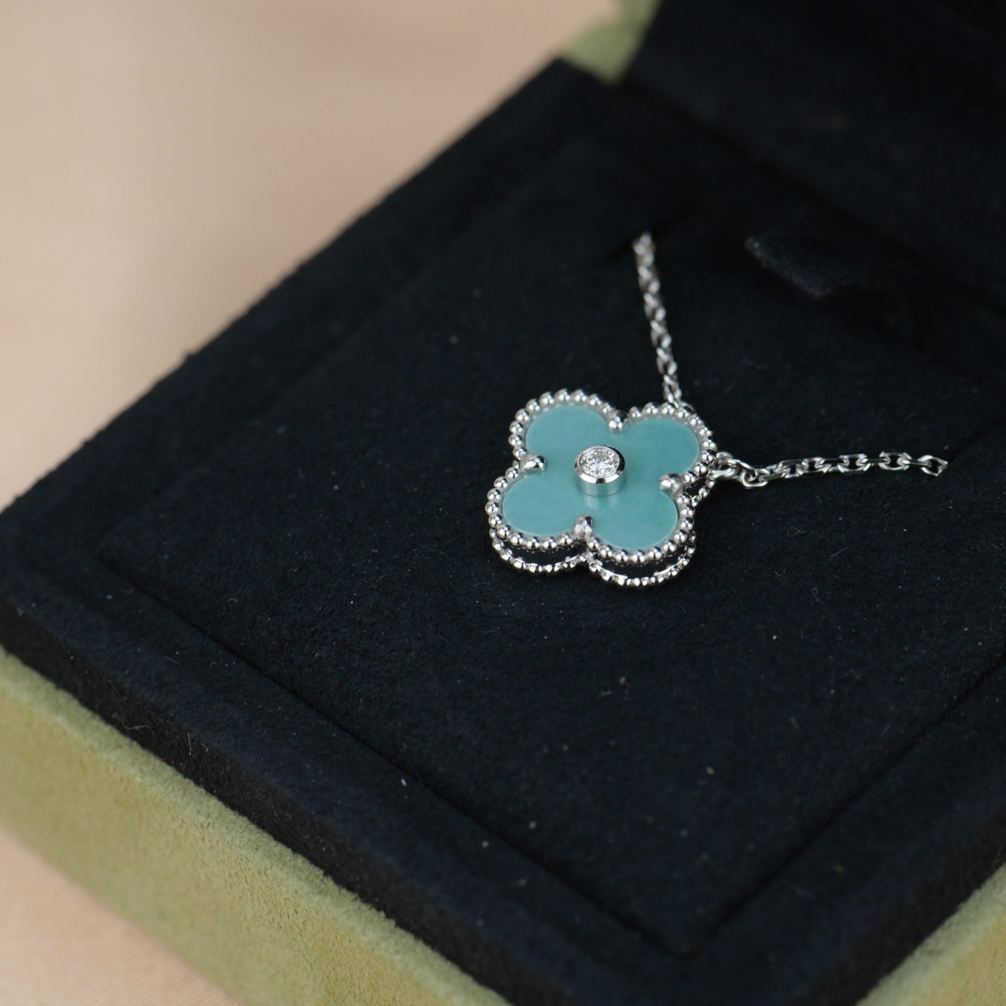 [Amore Jewelry]CLOVER 15MM DIAMOND SVRES PORCELAIN  NECKLACE SILVER