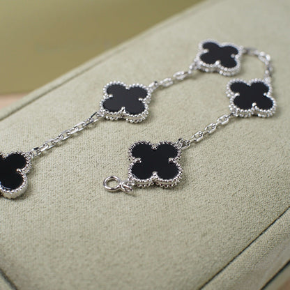 [Amore Jewelry]CLOVER 5 MOTIF ONYXS  BRACELET SILVER