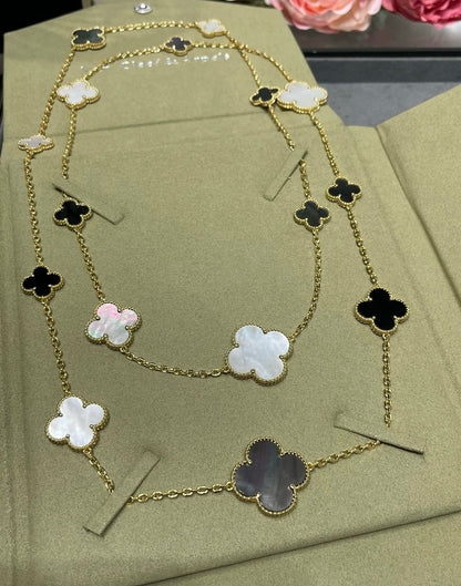 [Amore Jewelry]CLOVER 16 MOTIF CHALCEDONY MOP Gold NECKLACE