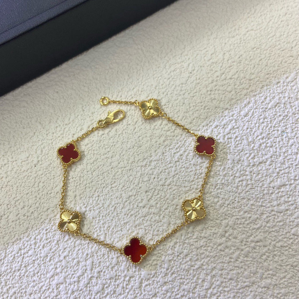 [Amore Jewelry]CLOVER 6 MOTIF RED AGATE LASER BRACELET