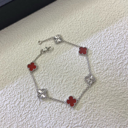 [Amore Jewelry]CLOVER 6 MOTIF RED AGATE LASER BRACELET