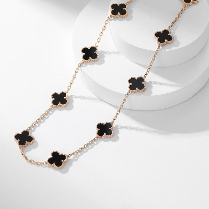 [Amore Jewelry]CLOVER 10 MOTIFS ONYX NECKLACE