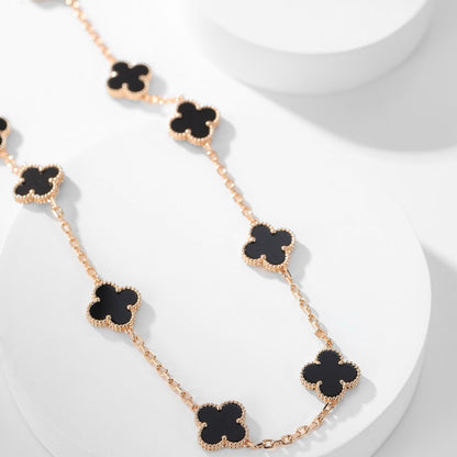 [Amore Jewelry]CLOVER 10 MOTIFS ONYX NECKLACE