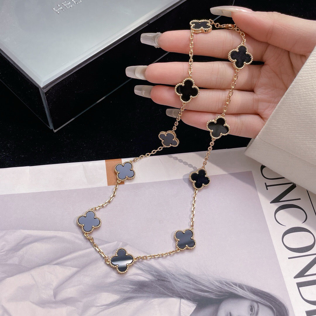 [Amore Jewelry]CLOVER 10 MOTIFS ONYX NECKLACE