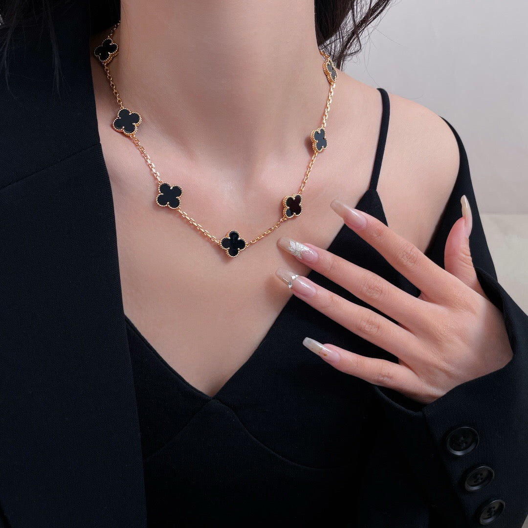 [Amore Jewelry]CLOVER 10 MOTIFS ONYX NECKLACE
