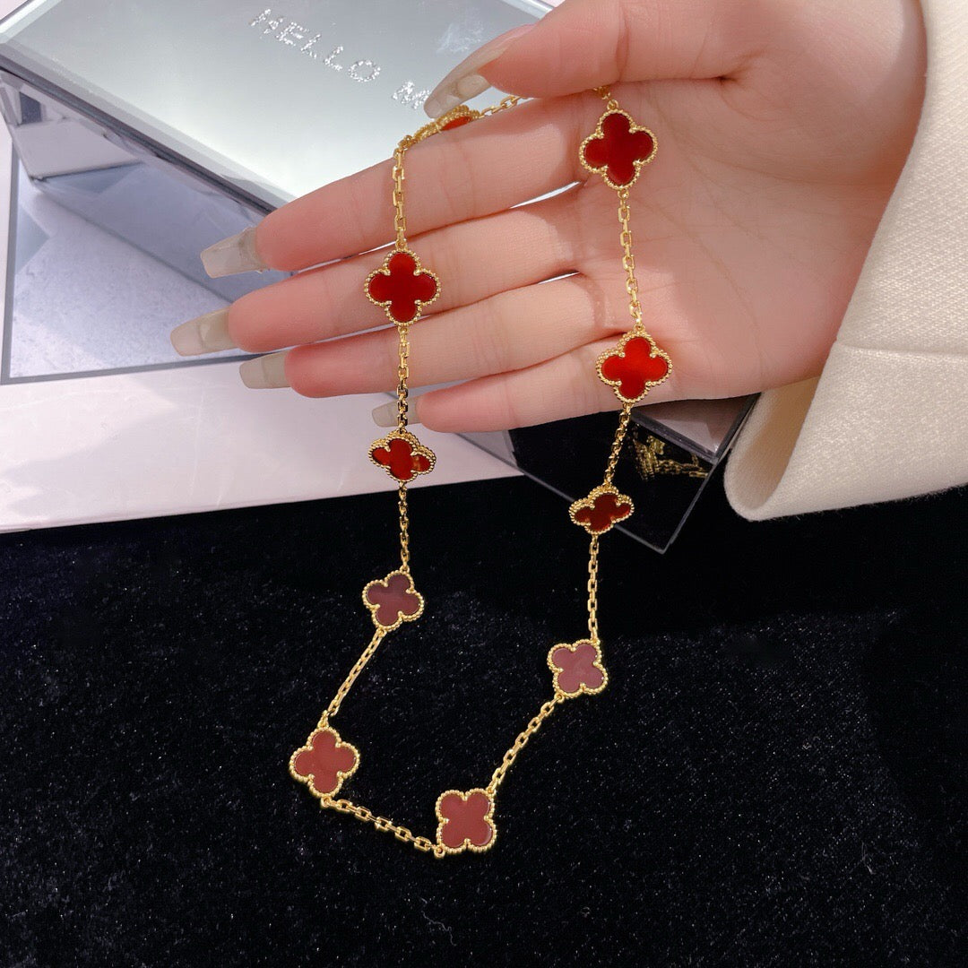 [Amore Jewelry]CLOVER 10 MOTIFS CARNELIAN NECKLACE