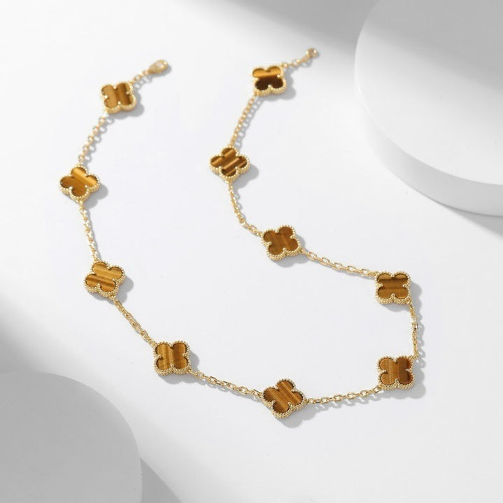 [Amore Jewelry]CLOVER 10 MOTIFS TIGER EYE NECKLACE