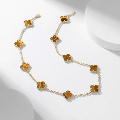 [Amore Jewelry]CLOVER 10 MOTIFS TIGER EYE NECKLACE