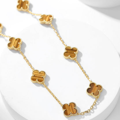 [Amore Jewelry]CLOVER 10 MOTIFS TIGER EYE NECKLACE