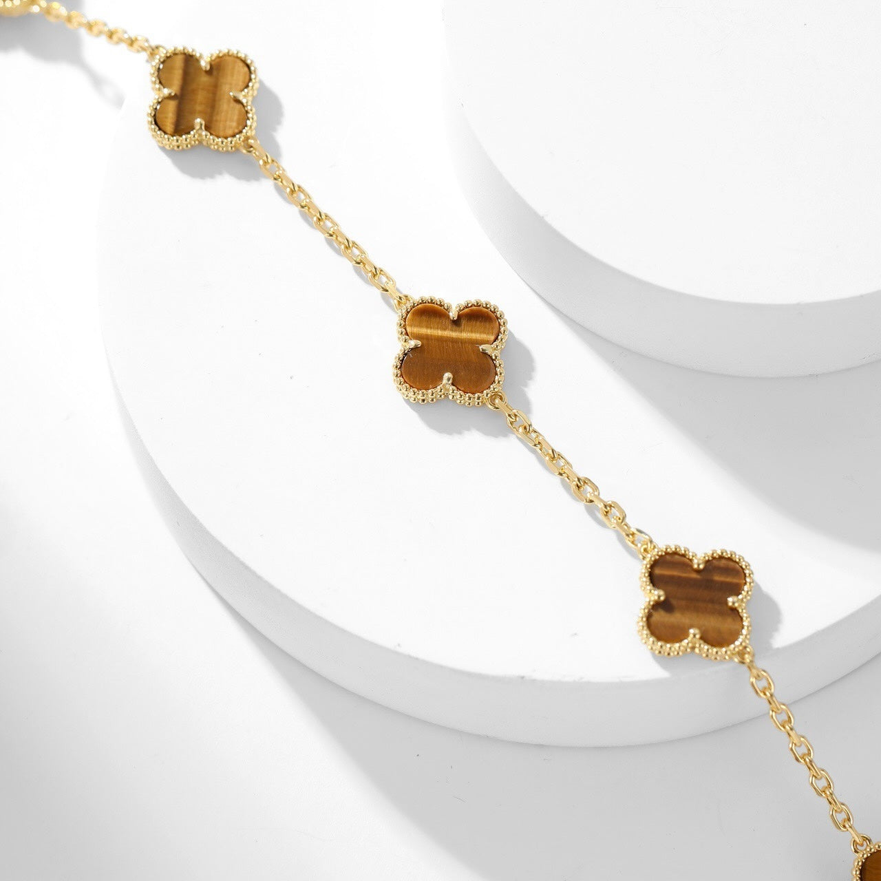 [Amore Jewelry]CLOVER 10 MOTIFS TIGER EYE NECKLACE