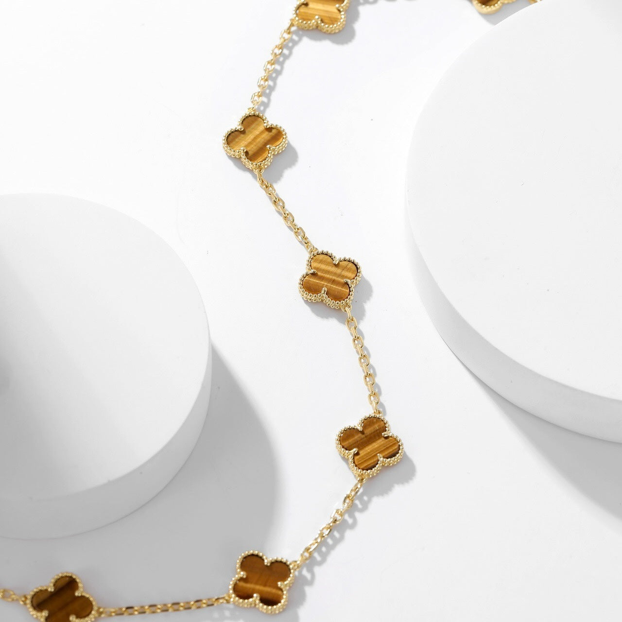 [Amore Jewelry]CLOVER 10 MOTIFS TIGER EYE NECKLACE