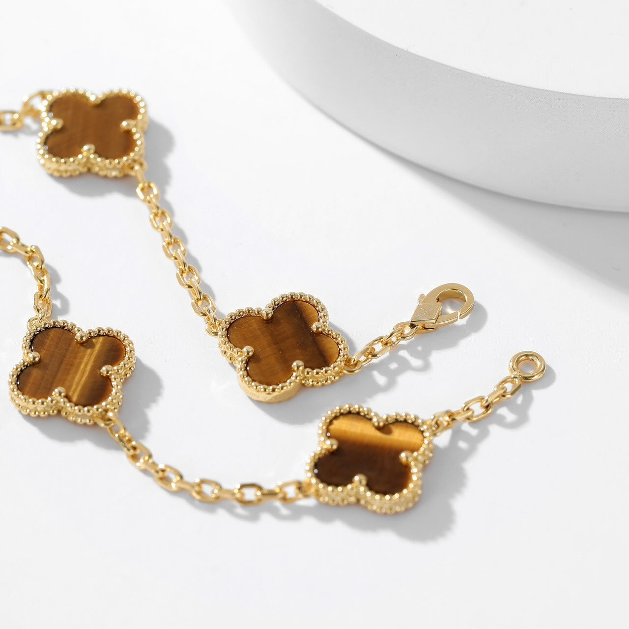 [Amore Jewelry]CLOVER 10 MOTIFS TIGER EYE NECKLACE