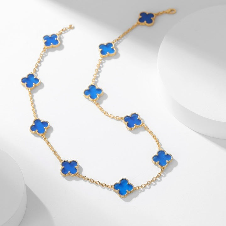 [Amore Jewelry]CLOVER 10 MOTIFS BLUE AGATE NECKLACE