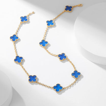 [Amore Jewelry]CLOVER 10 MOTIFS BLUE AGATE NECKLACE