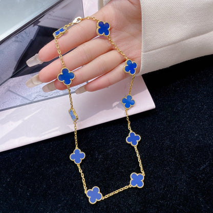 [Amore Jewelry]CLOVER 10 MOTIFS BLUE AGATE NECKLACE