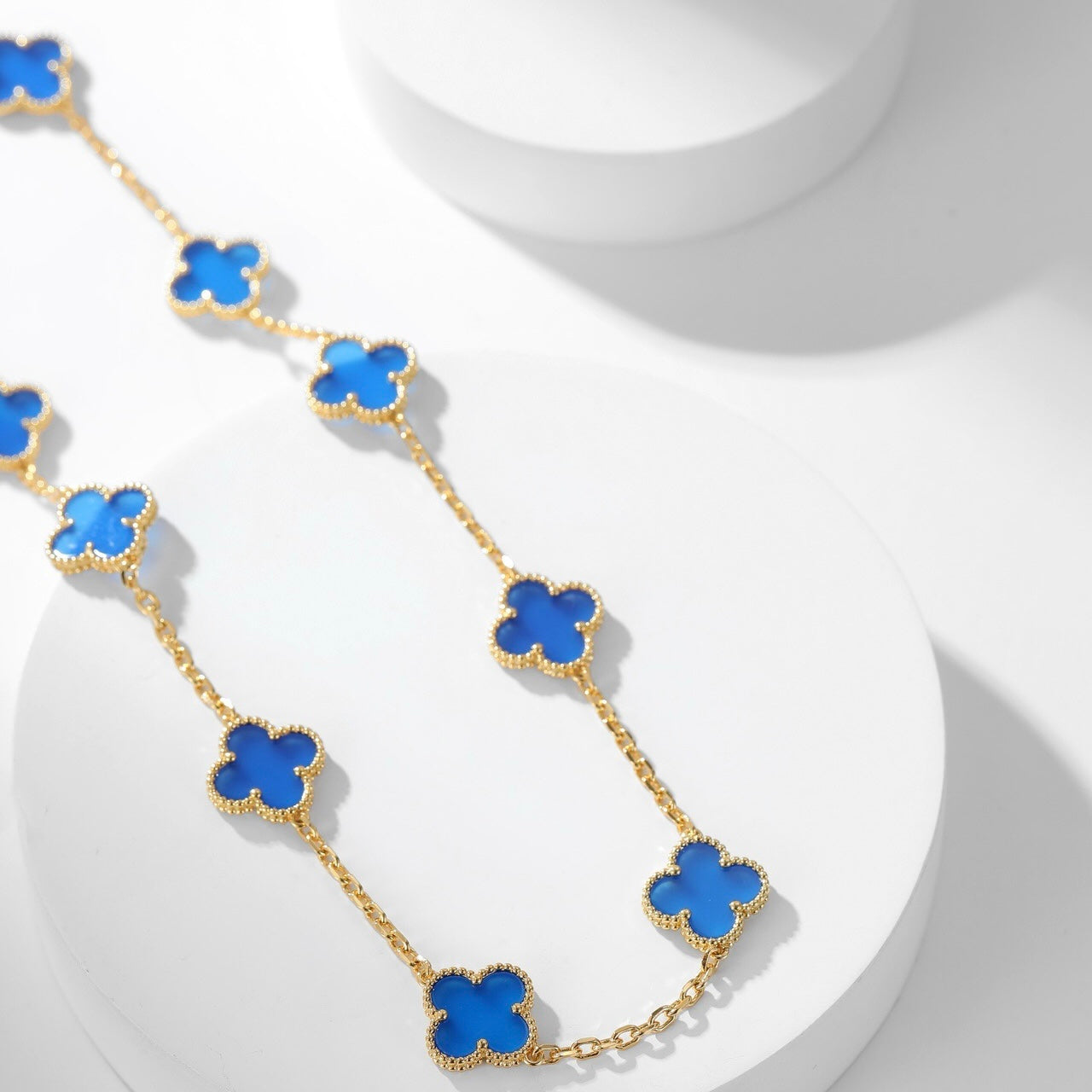 [Amore Jewelry]CLOVER 10 MOTIFS BLUE AGATE NECKLACE