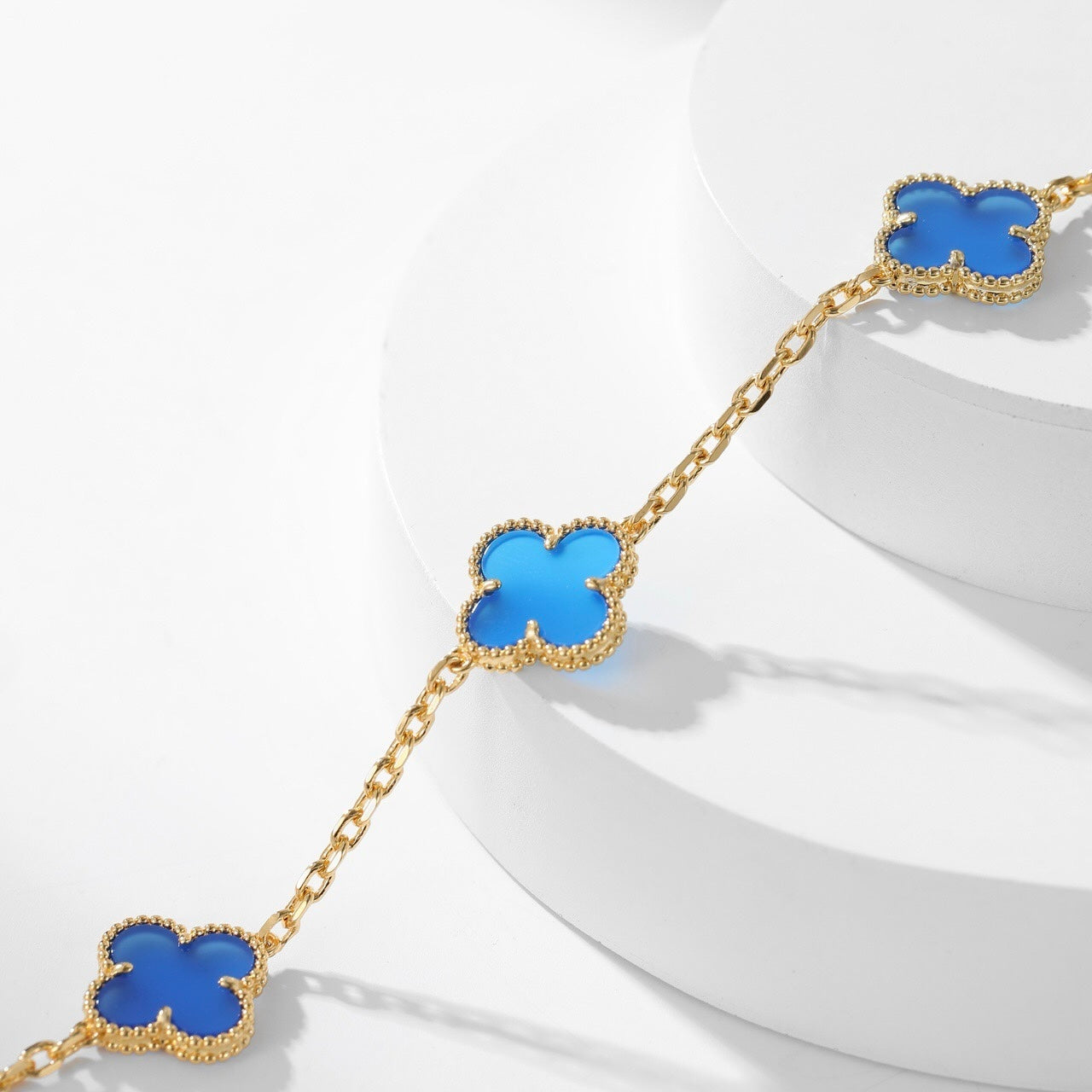 [Amore Jewelry]CLOVER 10 MOTIFS BLUE AGATE NECKLACE
