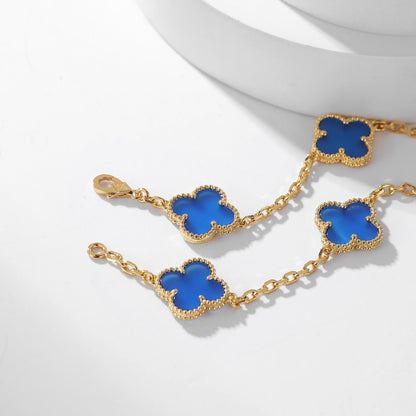[Amore Jewelry]CLOVER 10 MOTIFS BLUE AGATE NECKLACE
