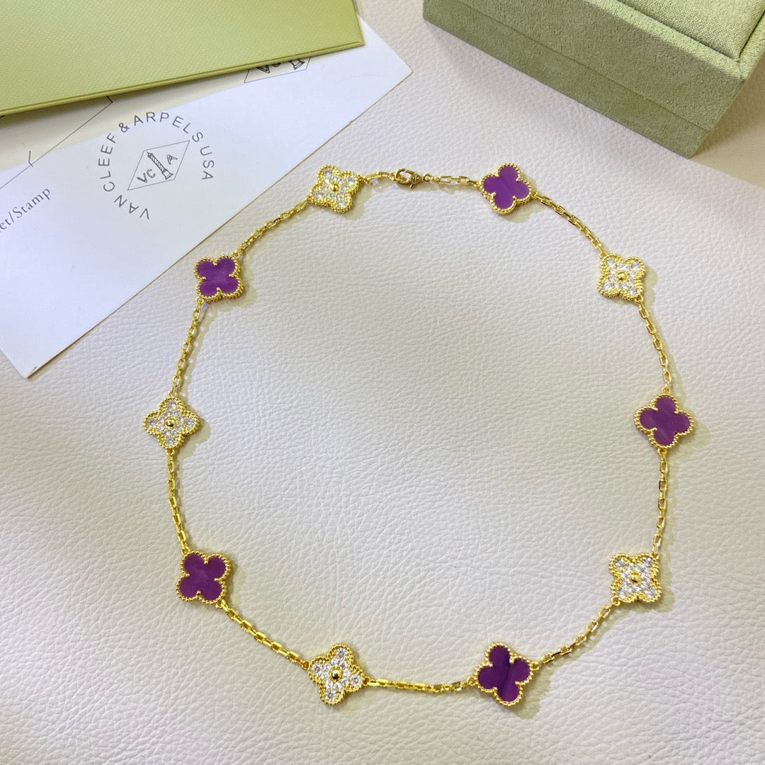 [Amore Jewelry]CLOVER 10 MOTIFS  PURPLE VIOLET DIAMOND NECKLACE