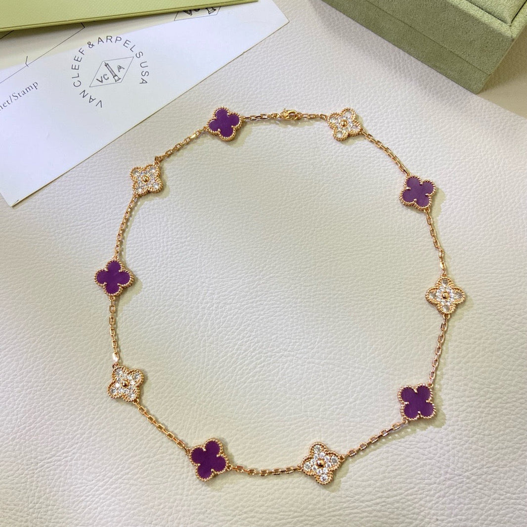[Amore Jewelry]CLOVER 10 MOTIFS  PURPLE VIOLET DIAMOND NECKLACE