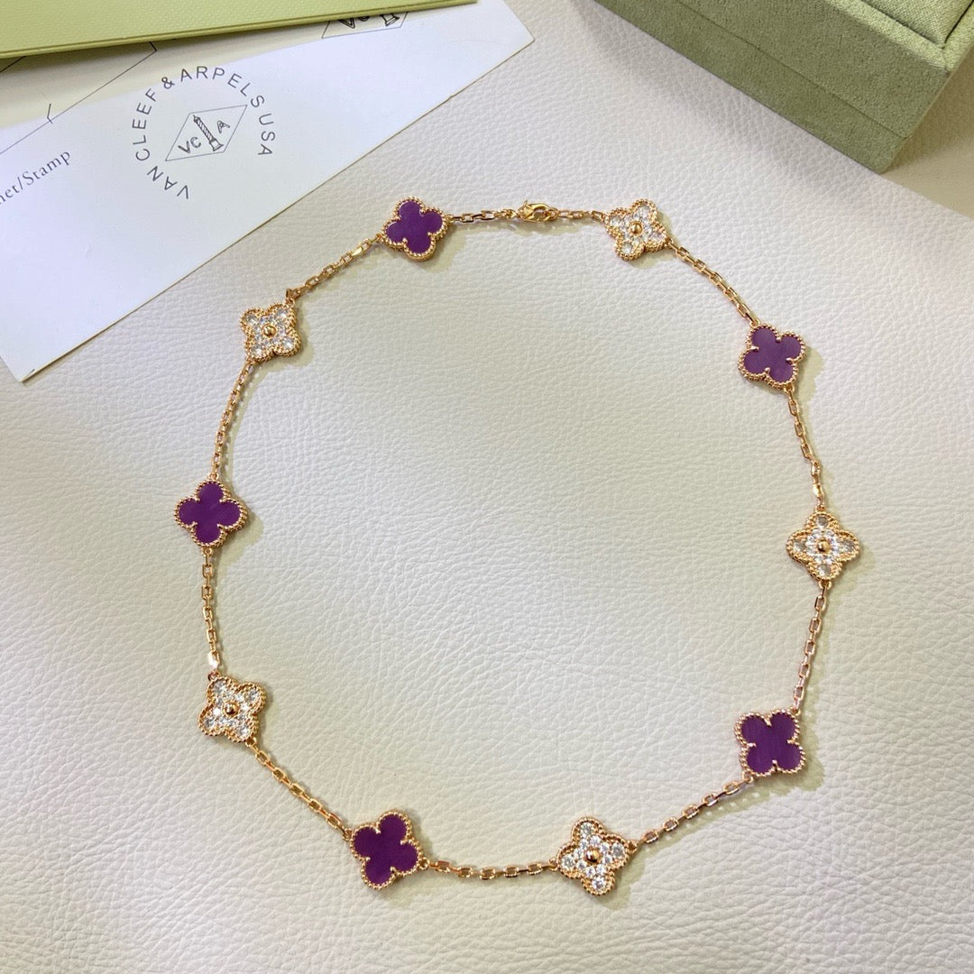 [Amore Jewelry]CLOVER 10 MOTIFS  PURPLE VIOLET DIAMOND NECKLACE