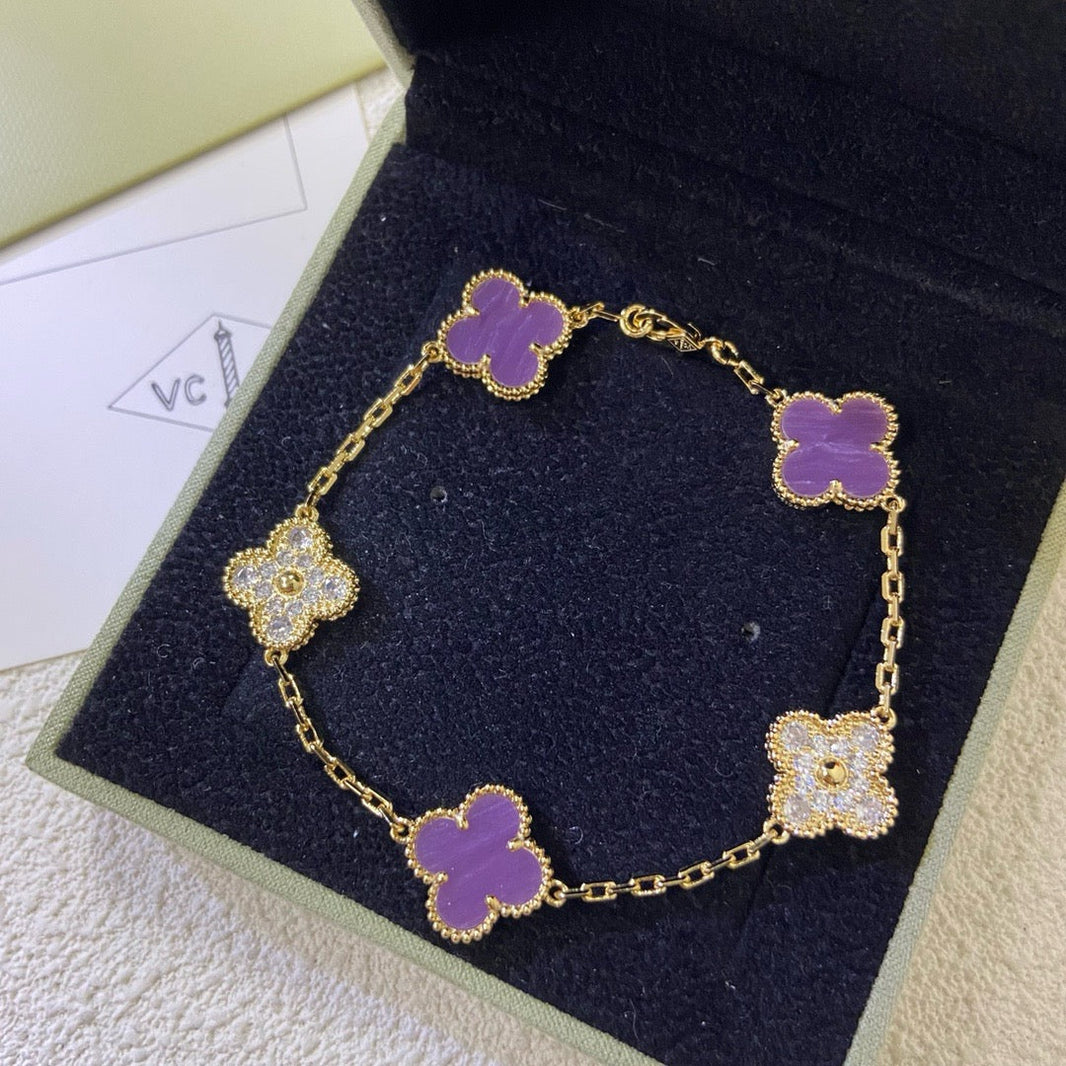 [Amore Jewelry]CLOVER  5 MOTIFS  PURPLE VIOLET DIAMOND BRACELET