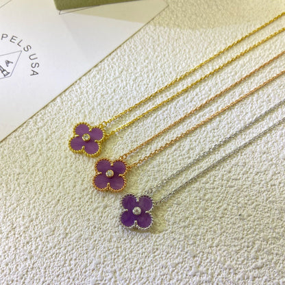 [Amore Jewelry]CLOVER 15MM DIAMOND  PURPLE VIOLET NECKLACE