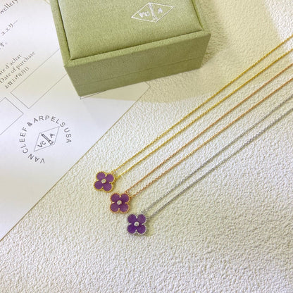 [Amore Jewelry]CLOVER 15MM DIAMOND  PURPLE VIOLET NECKLACE