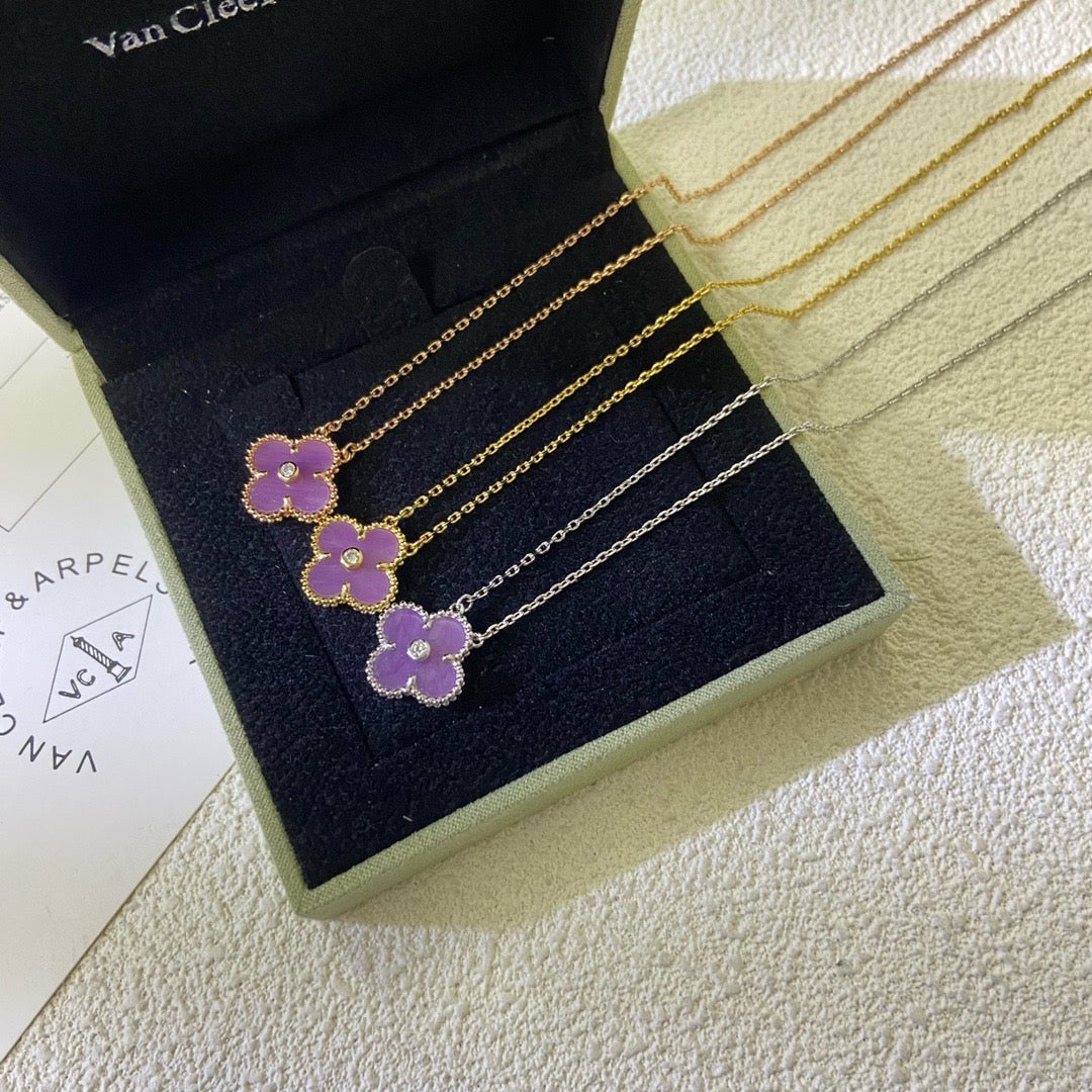 [Amore Jewelry]CLOVER 15MM DIAMOND  PURPLE VIOLET NECKLACE