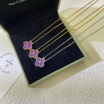 [Amore Jewelry]CLOVER 15MM DIAMOND  PURPLE VIOLET NECKLACE