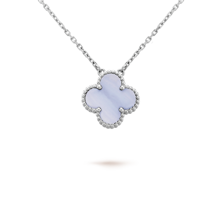 [Amore Jewelry]CLOVER 15MM BLUE CHALCEDONY NECKLACE SILVER